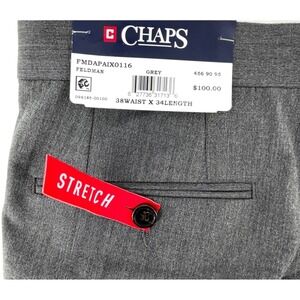 Chaps Dress Pants Mens 38x34 Suit Separate Stretch Flat Front Gray New‎ Gift